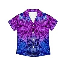 Purple Navy Tie Dye Print Hawaiian Shirt For Boys Girls