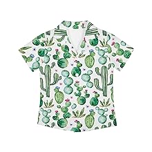 Light Green Cactus Print Hawaiian Shirt For Boys Girls