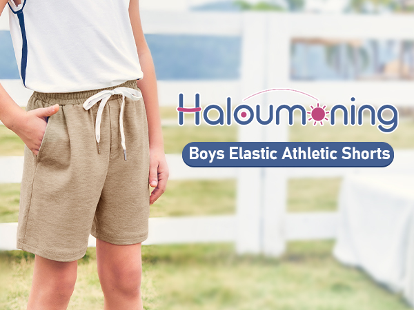 Boys Athletic Shorts Elastic Waist Youth Pull-On Basketball Shorts with Pockets 3-14 Years