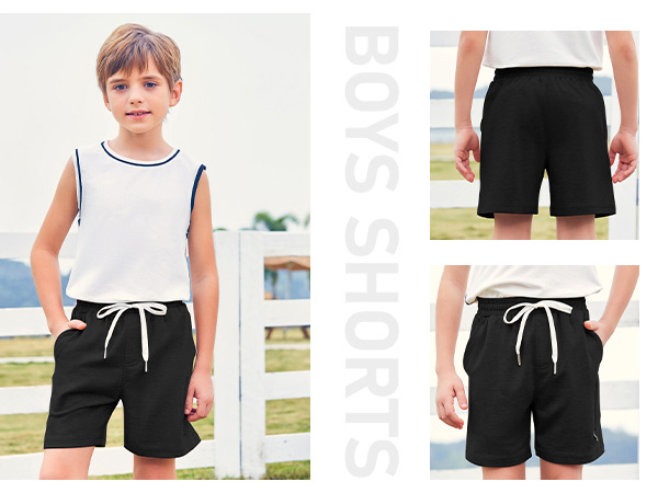 Boys Athletic Shorts Elastic Waist Youth Pull-On Basketball Shorts with Pockets 3-14 Years