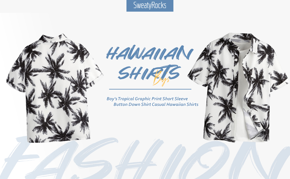 SweatyRocks Boy''s Tropical Graphic Print Short Sleeve Button Down Shirt Casual Hawaiian Shirts