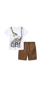 Boys Summer Short Sets Dinosaur Eat Pizza 