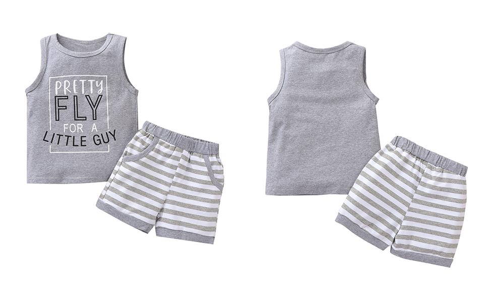 little Boys Summer Outfits Set Gray letter top strip pocket shorts fashion baby boys clothes