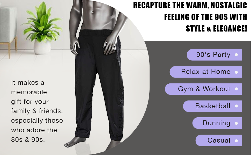 Men Athletic Pants, Tearaway Pants, Retro Windbreaker Pants, SPN-SELR