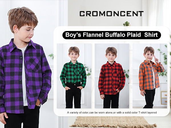 Boys Long Sleeve Flannel Plaid Shirt Button Down Shirts