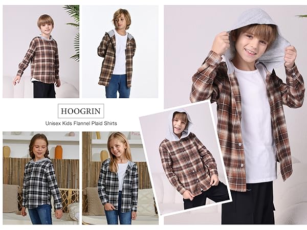 Unisex Kids Flannel Plaid Shirts