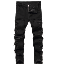 jeans for boys husky slim fit young holes teenager outfit long dark wash designer cool Anbreuinron