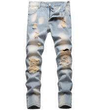 jeans for boys husky slim fit young holes teenager outfit long dark wash designer cool Anbreuinron