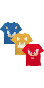 Sonic, Tails, Knuckles 3-Pack T-Shirt Bundle