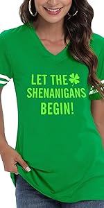 Women St Patricks Day Shirt Irish Green Short Sleeve Loose Fit Casual V Neck Tshirt Clover