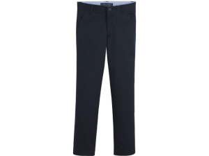 Navy blue boys dress pants on white background