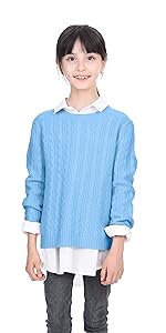 State Cashmere Kids Cable Crew Neck Long Sleeve Wool Cashmere Sweater