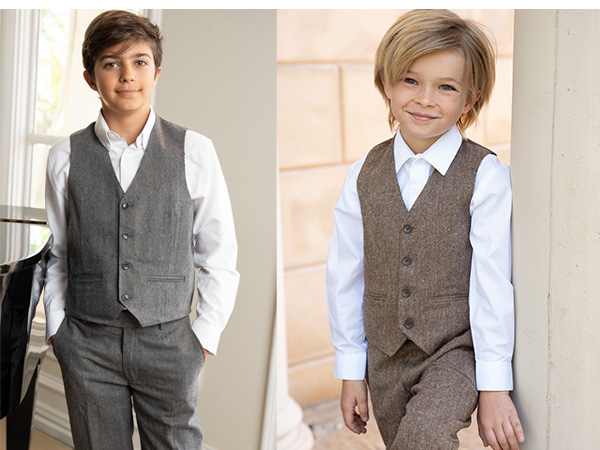 Gioberti Kids and Boys 2 Piece Tweed Plaid Vest and Pants Set