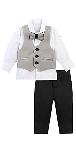 Lilax Baby Boys Formal Suit 4 Piece Vest, Pants and Tie