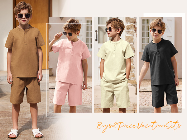 boys linen henley shirt and short set