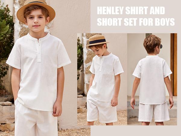 boys linen henley shirt and short set