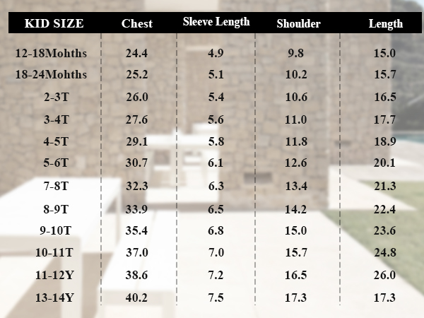 kids size chart