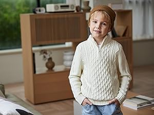 Boys'' Sweater Long Sleeve Pullover Casual Zip Half Cable Knit Sweater