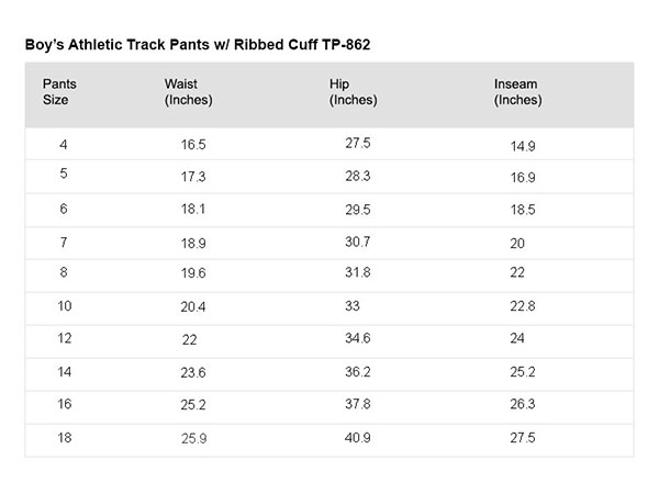 TP-862 - Size Chart - Mobile