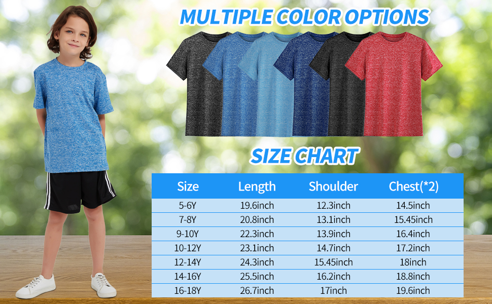 Youth Boys T Shirts Dry-Fit  Moisture Wicking Tee Shirts