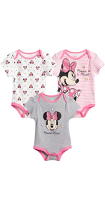 Disney Baby Girls 3 Pack Short Sleeve Bodysuits