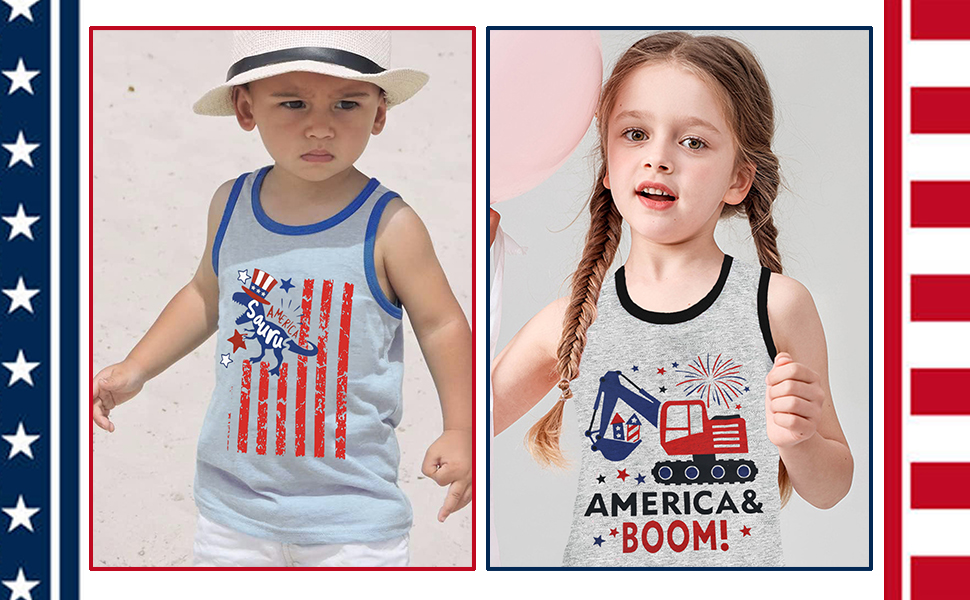 Kids American Flag Shirts boys Independence Day Tees