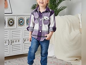 Boys Flannel Shirts Toddler Girls Plaid Shirt Baby Purple Flannel Shirt