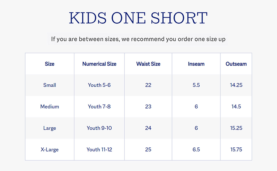 kids one short size chart