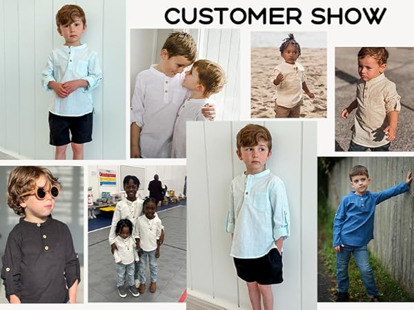 Boys Cotton Linen Henley Shirt