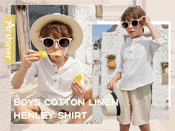 Boys Cotton Linen Henley Shirt