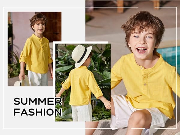 Boys Cotton Linen Henley Shirt