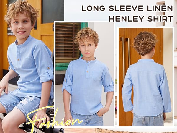 Boys Cotton Linen Henley Shirt