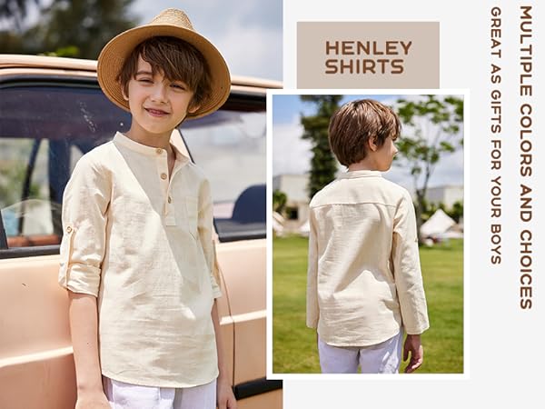 BOYS LINEN HENLEY SHIRTS