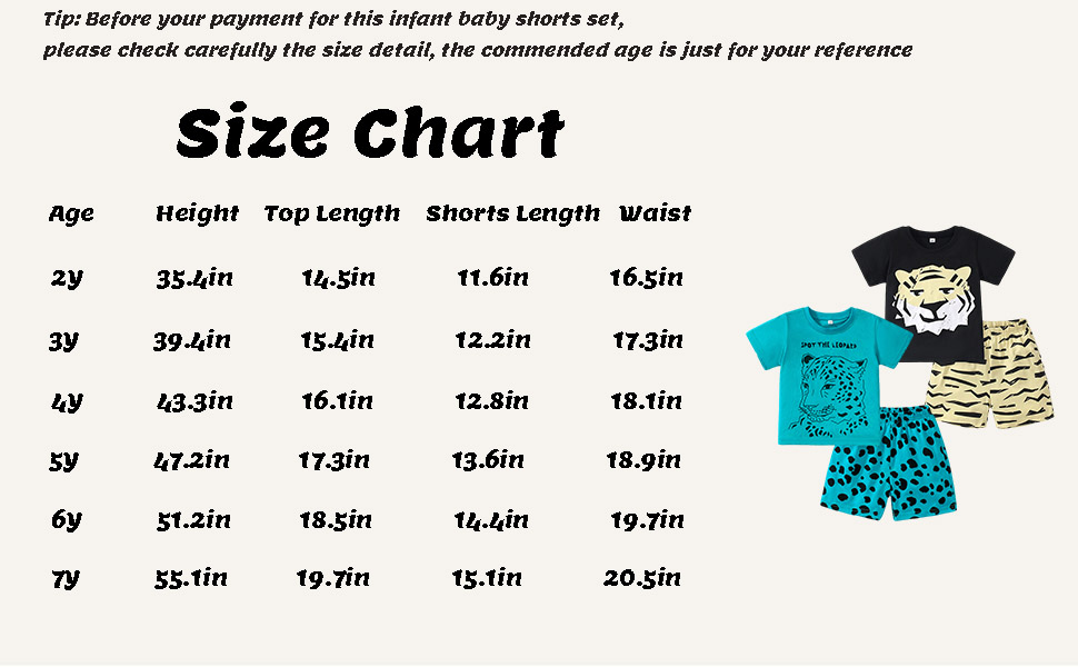 More size of 2-7 years old boy clothes