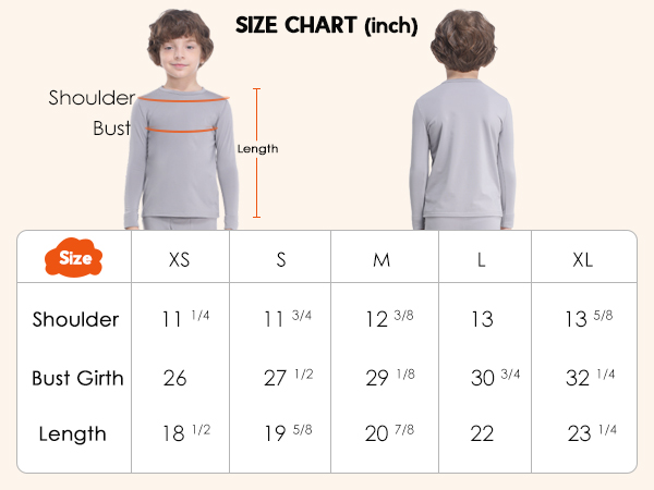 size chart for kid thermal