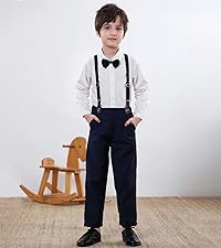 SANGTREE Boys Gentleman Plaid Outfits Suit Set with Detachable Suspenders