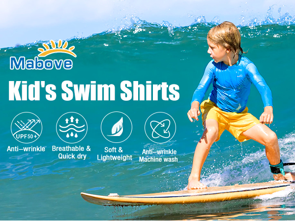 Boy''s UPF 50+ Sun Protection Shirt Long Sleeve Rash Guard Swim Shirts Youth SPF Quick Dry Shirt