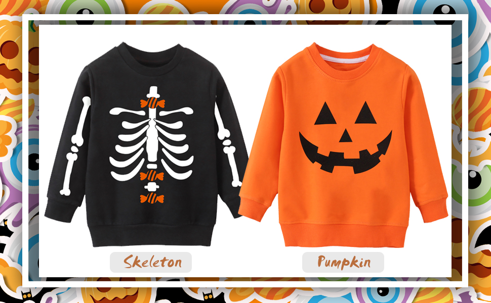 halloween sweatshirt pumpkin skeleton top for kids