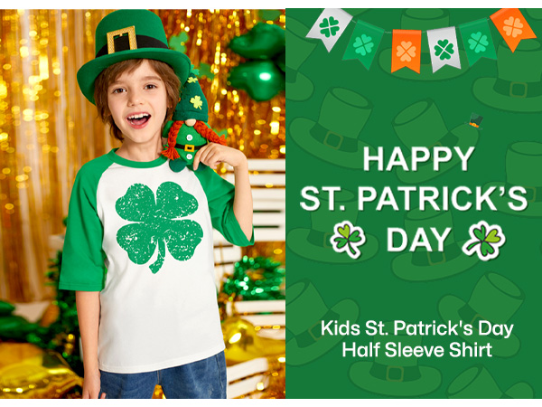 Unisex Kids'' St. Patrick''s Day Lucky Shamrock Raglan Sleeve T-Shirt Irish Clover Tee