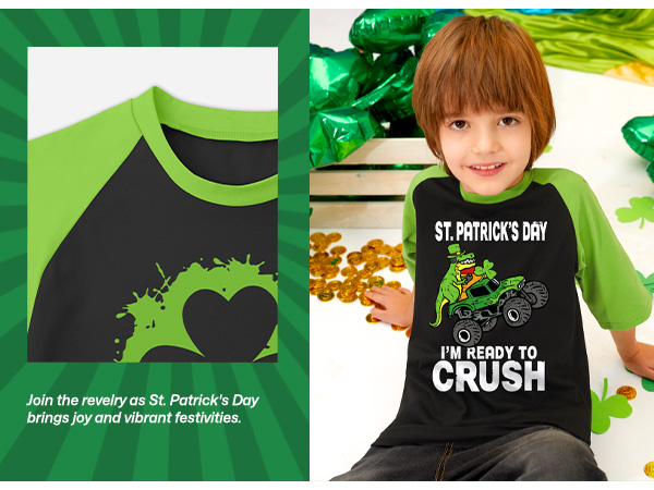 Unisex Kids'' St. Patrick''s Day Lucky Shamrock Raglan Sleeve T-Shirt Irish Clover Tee