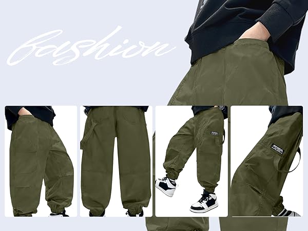 Multi-angle display of army green overalls