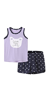 Girl Pajama  with shorts tank top sleeveless lightweight little girls toddler girl cat sleepwear