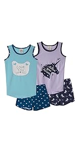 Cute Girls Pajamas Tank Top and Shorts Cute Cat Pattern Pajamas Unicorn Print Pajamas for Girls