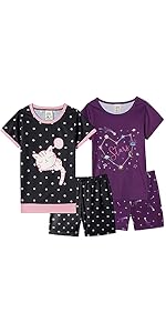 Cute Girls Pajamas Tank Top and Shorts Cute Cat Pajamas Sweetheart Star Pajamas Girls Black Purple