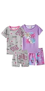 Cute Girls Pajamas Tank Top and Shorts Cute Unicorn Pajamas Hello Girls Printed Pajamas Girls Grey 