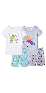 Cute Girls Pajamas Tank Top and Shorts Cute Unicorn Pajamas Avocado Print Pajamas Girls Grey White