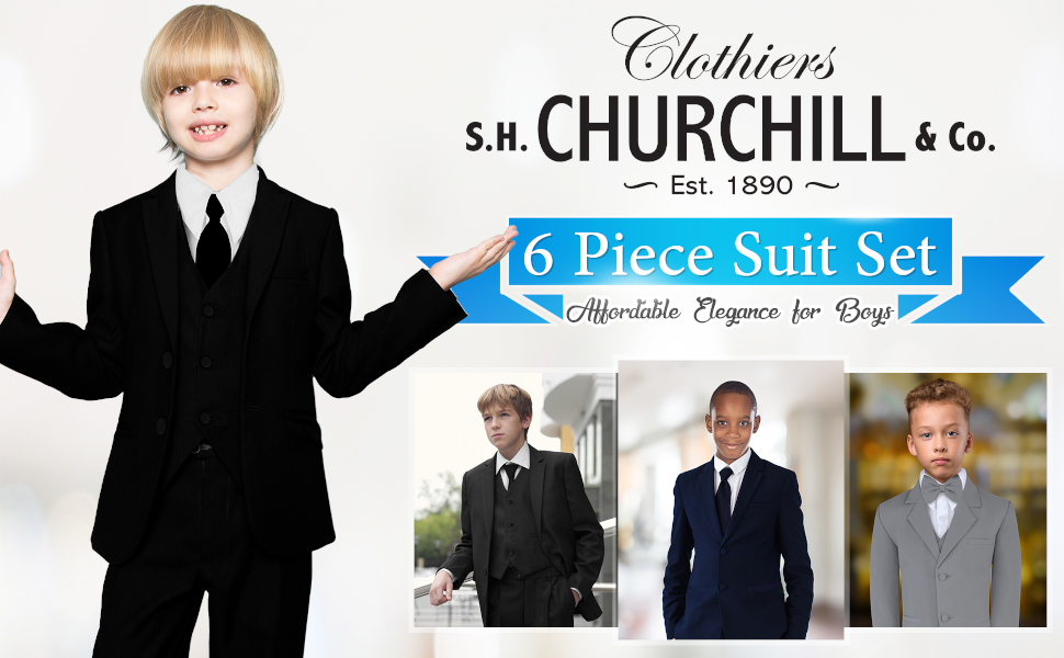 Boys 6 piece suit set dress wedding formal wear clothes boys pants shirt tuxedo vest kid uniform