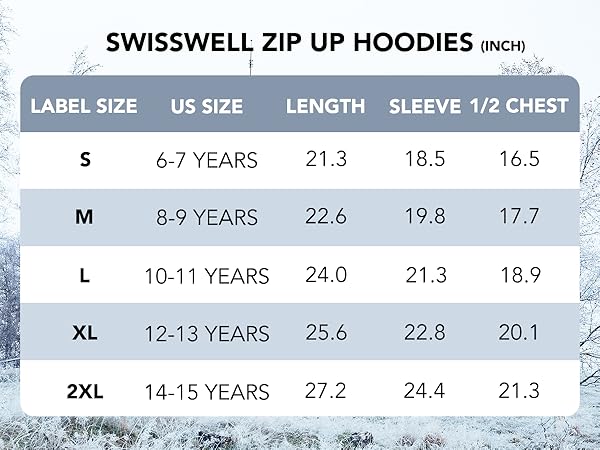 fleece jacket size chart for kid