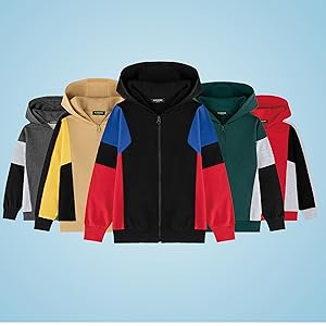 Contrast color zip up hoodie