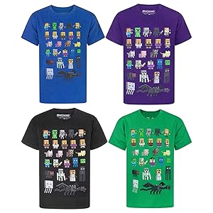 Minecraft t-shirt in blue, purple, black and green